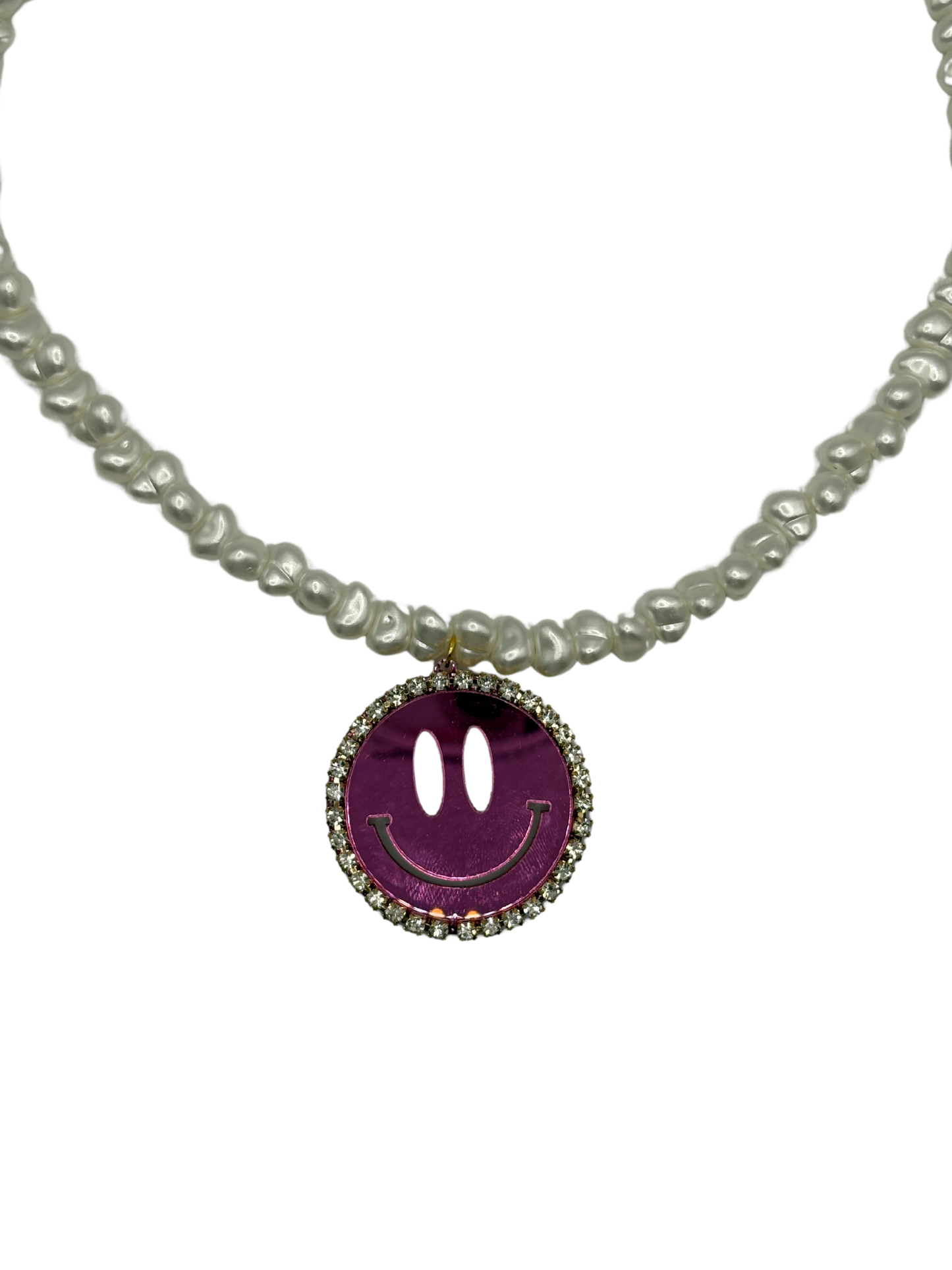 Pearl smiley ketting pink